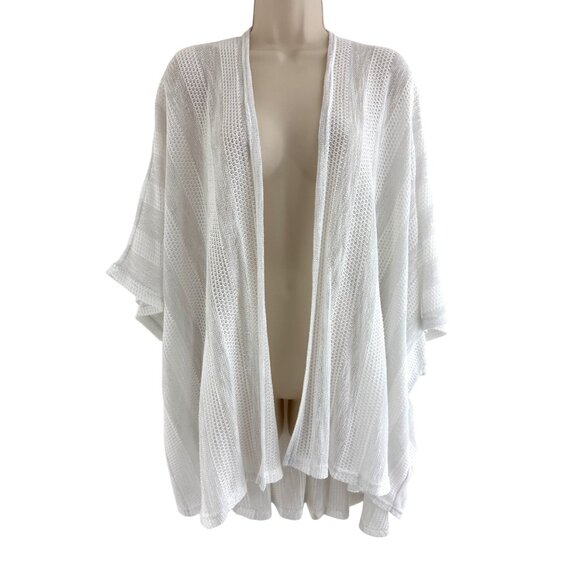 Steve Madden Sweaters - Steve Madden White Shimmery Knit Shawl Wrap Cardigan Kimono Ruana One Size